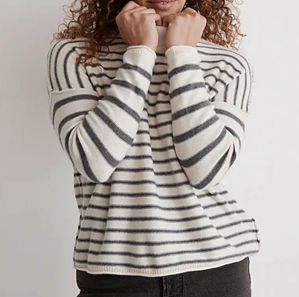 Madewell Cream & Gray Stripe-Play Mockneck Wool Blend Women's Sweater | Size XXS